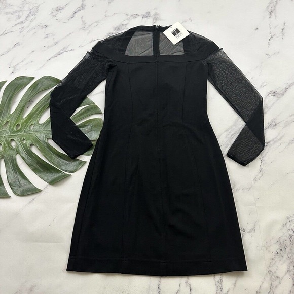 Tadashi Womens Vintage Mini Dress Size M New Black Mesh Sleeve Sheath Cocktail - Picture 8 of 11